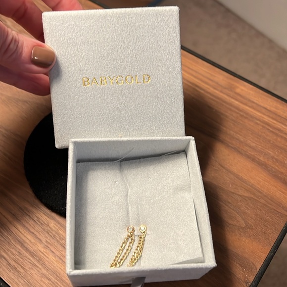 Babygold Cuban Link drop chain Diamond earrings - Picture 7 of 8